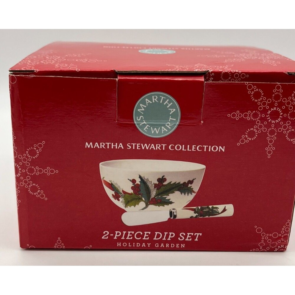 Martha Stewart Collection Holiday Garden 16 oz Dip Bowl & Knife Set Christmas